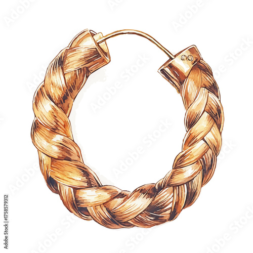 Gold Hoop Earrings, watercolor vector, isolated on a white background.