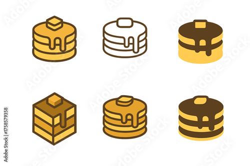 Creative Pancake Logos. Making pancakes on a cold morning. Set Logo of Food: pancakes with syrup icon. harmonious logo variations of the same emblematic