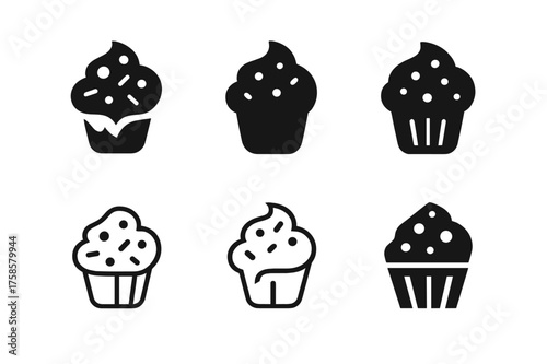 Cupcake Logo Variations. Cupcake decorations. Set Logo of Baking: sprinkles and toppings icon. harmonious logo variations of the same emblematic concept, each