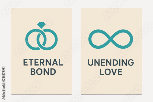 Eternal Bond Banners. Eternal Bond. Two vertical A6 banners with safe margins, centered composition, no elements touching edges, modern minimal, turquoise and