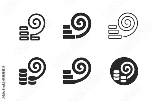 Savings Logo Variations. Using bank accounts to accumulate savings. Set Logo of Using bank accounts to accumulate savings: Compound interest spiral (coin