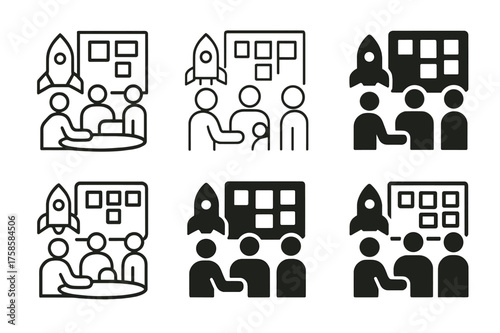 Diverse Project Team Logos. Managing project teams in different industries. Set Logo of Managing project teams in different industries: Tech startup sprint