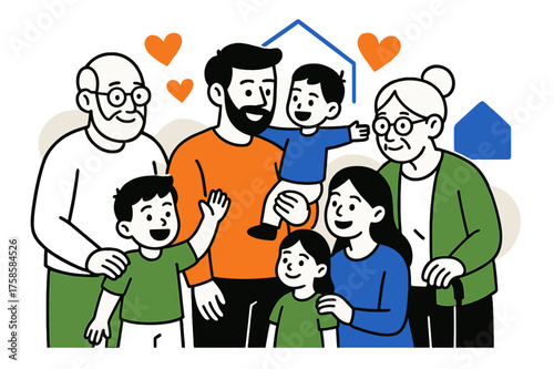 Family Generations United. Multigenerational Families. Grandparents, parents, and children gather together in