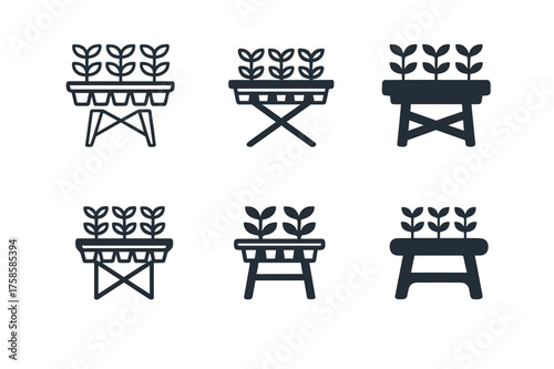 Greenhouse Logo Designs. Building a greenhouse. Set Logo of Building a greenhouse: Seedling tray and propagation bench. harmonious logo variations of the same