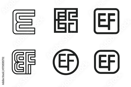 Harmonious Logo Variations. Experimental Fonts. Set Logo of Experimental Fonts: Layered Outline Typeface. harmonious logo variations of the same emblematic