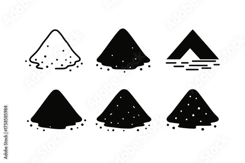 Soot Logo Variations. Soot. Set Logo of Soot: charcoal dust pile. harmonious logo variations of the same emblematic concept, each with different artistic