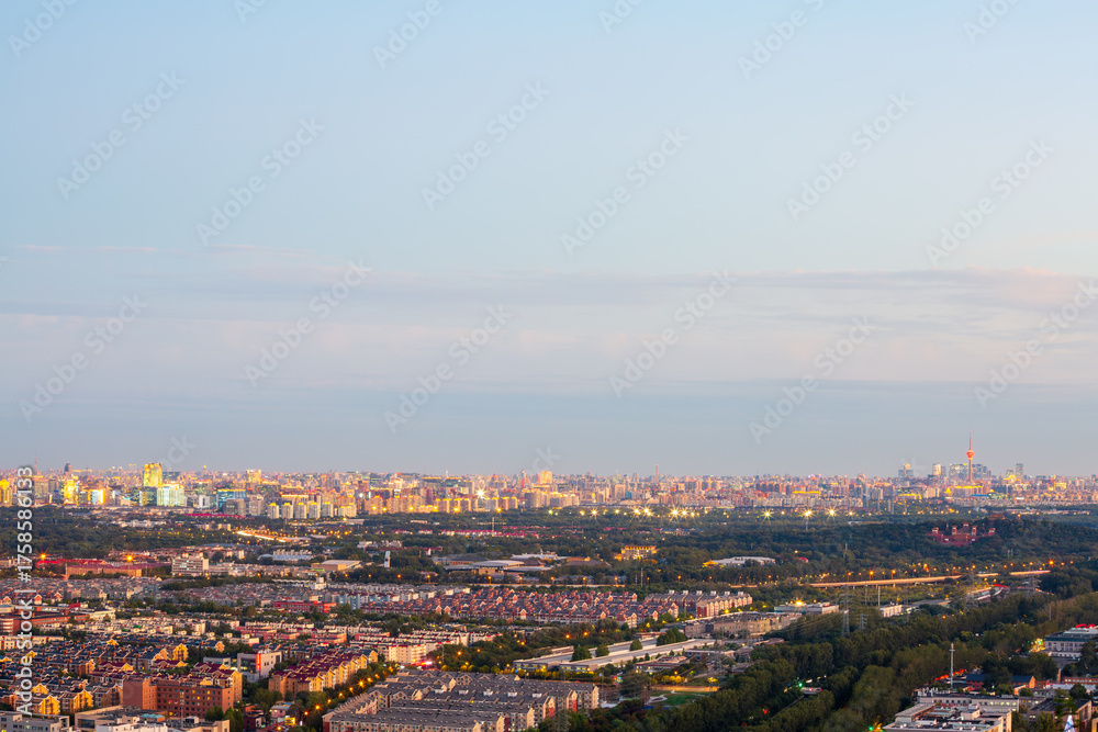 Fototapeta premium Aerial night view of Beijing city skyline, China