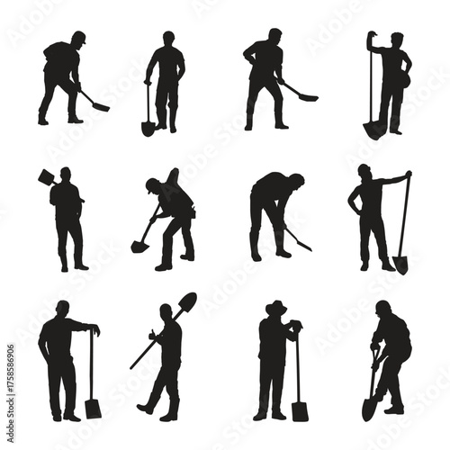 Variety of Silhouette Men Working with Tools in Various Positions
