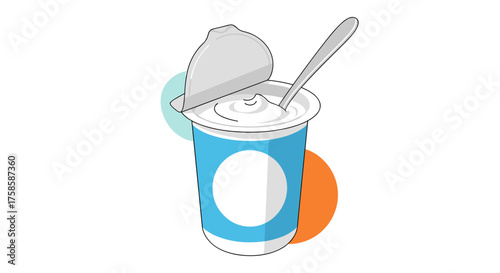 An open container of delicious creamy yogurt with a spoon inside ready to eat.