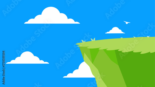 Bright sunny day overlooking a lush green cliff edge