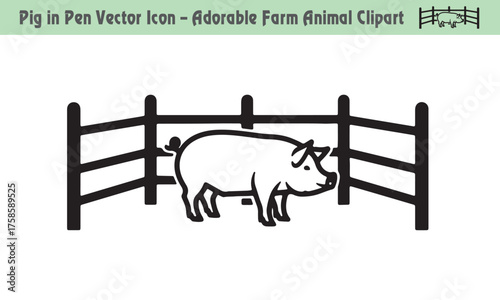 Pig in Pen Vector Icon – Adorable Farm Animal Clipart