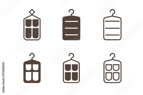 Closet Organizer Logos. Maximizing space with closet organizers. Set Logo of Maximizing space with closet organizers: Vertical hanging pockets. harmonious logo