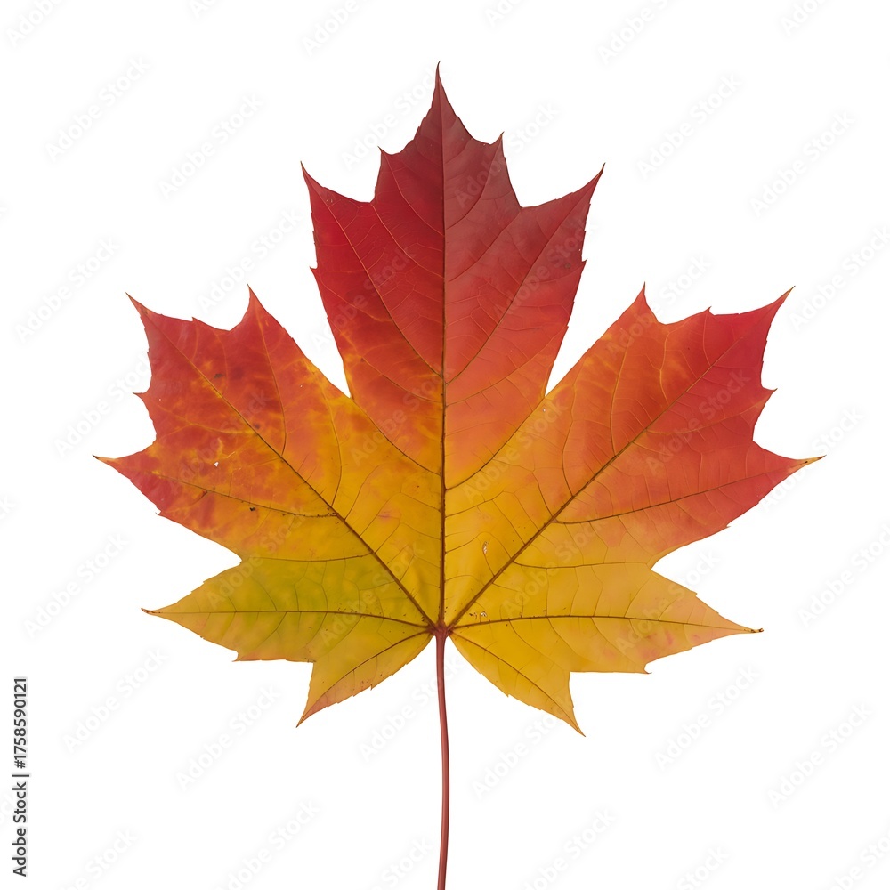 Fototapeta premium Detailed close-up maple leaf autumn colors vibrant red yellow orange gradient texture