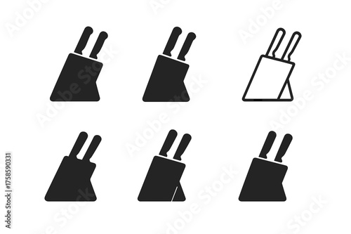 Stylish Knife Block Logos. Knife block. Set Logo of Kitchenware: kitchen cutlery holder icon. harmonious logo variations of the same emblematic concept, each