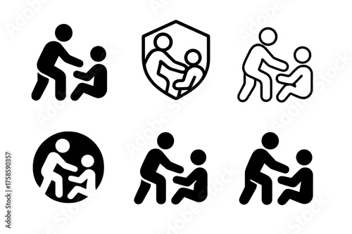 Productivity Support Logos. Assisting with tasks. Set Logo of Productivity: person offering support icon. harmonious logo variations of the same emblematic