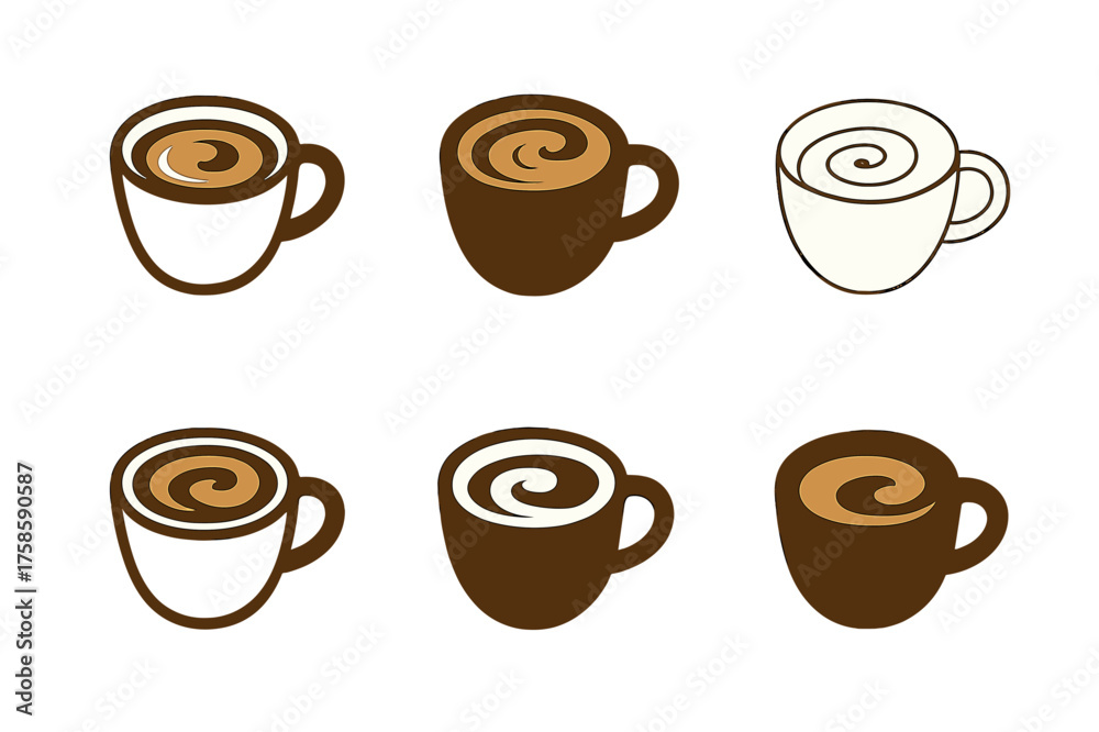 Obraz premium Espresso Logo Variations. Morning coffee ritual. Set Logo of Morning coffee ritual: Espresso shot with crema swirl. harmonious logo variations of the same