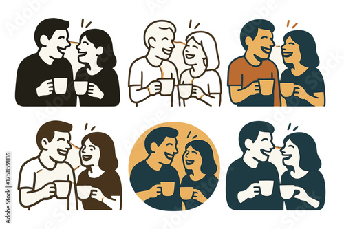 Couple Laughing Logos. The role of humor and laughter in relationships. Set Logo of The role of humor and laughter in relationships: Couple laughing over