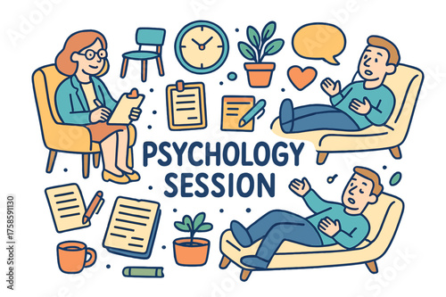 Psychology Session Doodle. Psychology Session. Hand-drawn doodle illustration of Psychology Session.