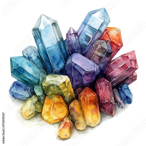 watercolor vector of Gem Cluster Pin, isolated on a white background.