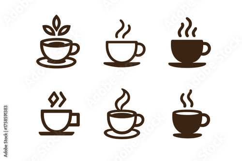 Logo Variations Grid. Coffee tasting notes sheet. Set Logo of Coffee: tasting sheet and pen. harmonious logo variations of the same emblematic concept, each