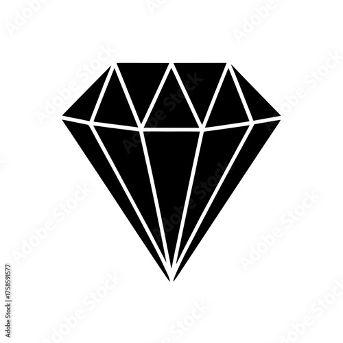 Illustration of a faceted diamond on transparent background silhouette