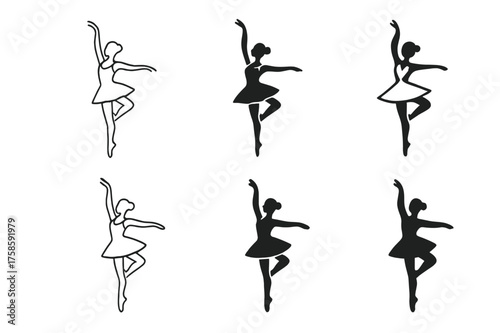 Dance Logo Variations. Dance moves and techniques. Set Logo of Dance moves and techniques: Pirouette silhouette. harmonious logo variations of the same