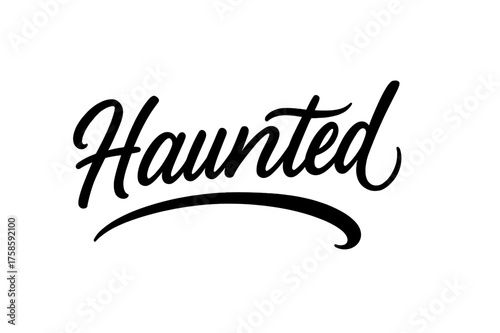 Ghostly Hand-Lettered Script. Haunted Words ? Script Hand-Lettering, brush-inspired cursive with flowing connectors, arched word-shape, long sweeping tails