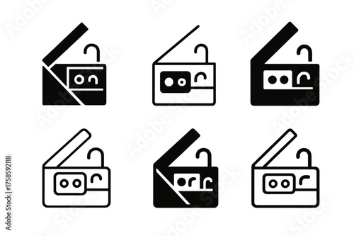 Tiny Living Logos. Tiny living spaces. Set Logo of Tiny living spaces: Fold-out kitchenette with stove and sink. harmonious logo variations of the same