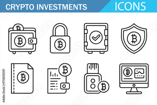 Modern vector crypto wallet and blockchain symbols for digital finance