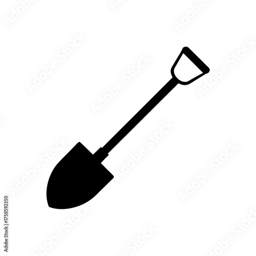 Illustration of a simple black shovel on transparent background silhouette