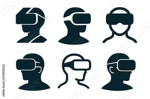 Tech Life Logos. Daily life with technology and gadgets. Set Logo of Daily life with technology and gadgets: VR headset. harmonious logo variations of the same