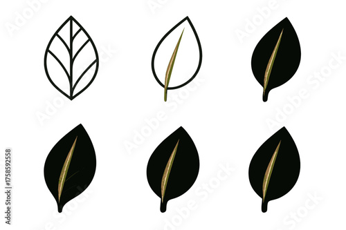 Hyperrealism Leaf Logos. Hyperrealism Meets Minimalism. Set Logo of Hyperrealism Meets Minimalism: Photoreal leaf vein rendered within a single stroke.