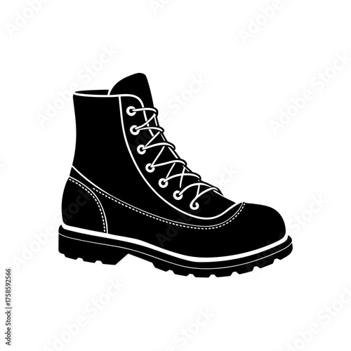 Illustration of a black work boot on transparent background silhouette
