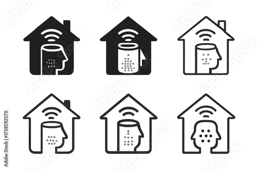 Tech Life Logos. Daily life with technology and gadgets. Set Logo of Daily life with technology and gadgets: smart speaker. harmonious logo variations of the