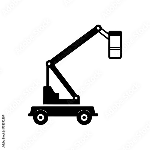 Silhouette of a cherry picker lift on transparent background