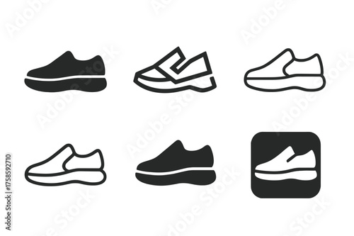 Fashion Comfort Logos. Fashion for comfort. Set Logo of Fashion for comfort: Slip-on sneakers with cushioned sole. harmonious logo variations of the same