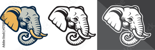 Majestic Elephant Head Mascot Vector Illustration in Full Color Monochrome and Negative Space Styles for Sports Logos Tattoo Designs and Wildlife Branding with Strong Animal Expression and Detailed