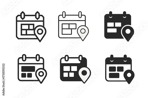 Harmonious Logo Variations. Webinars and workshops. Set Logo of Webinars and workshops: Calendar with scheduled session blocks and reminder pin. harmonious