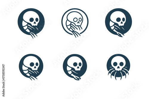 Ocean Acidification Logos. Ocean acidification. Set Logo of Ocean acidification: Shellfish larva silhouette (high mortality). harmonious logo variations of the