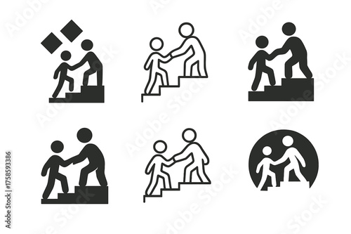 Career Guidance Logos. Supporting family members through career transitions. Set Logo of Supporting family members through career transitions: Mentorship guide