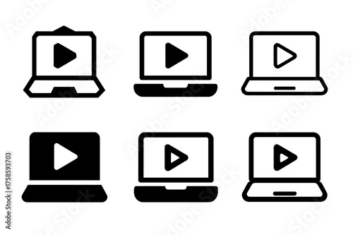 Diverse Logo Concepts. Professional development programs and workshops. Set Logo of Professional development programs and workshops: Webinar Laptop with Play