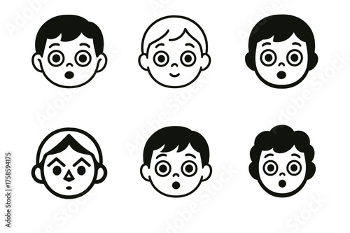 Emotive Child Logos. Child's wonder. Set Logo of Emotion: child with wide eyes icon. harmonious logo variations of the same emblematic concept, each with