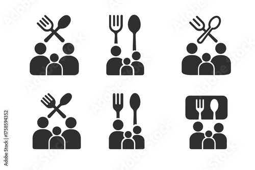 Family Brunch Logo Variations. Family hosting Sunday brunches for grandparents. Set Logo of Family brunch: cutlery set icon. harmonious logo variations of the