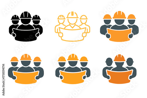 Industry Team Logos. Managing project teams in different industries. Set Logo of Managing project teams in different industries: Construction site project team