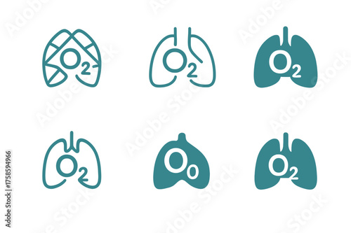 Oxygen Logo Variations. Breathing and oxygen. Set Logo of Breathing and oxygen: Oxygen molecule (O?). harmonious logo variations of the same emblematic