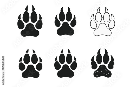 Werewolf Paw Emblem Variations. Werewolves. Set Logo of Werewolves: Wolf Paw Print. harmonious logo variations of the same emblematic concept, each with