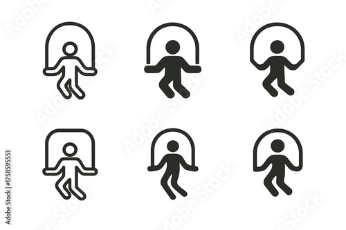 Fitness Logo Variations. Jump rope. Set Logo of Fitness: jumping rope motion streaks. harmonious logo variations of the same emblematic concept, each with