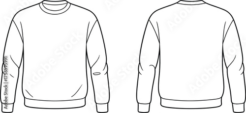 Minimalist sweatshirt vector, front and back view, fashion flat sketch, crew neck pullover, apparel design template, clothing mockup illustration, unisex casual wear