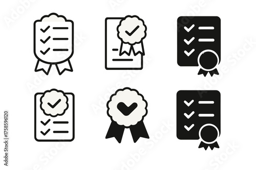 Dream Logo Variations. Dream realization. Set Logo of Dream realization: Checklist with completed boxes and a celebratory ribbon. harmonious logo variations of