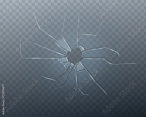 Cracked mirror and shattered window background with acrylic reflections. 3D transparent glass damage with explosion effect and realistic debris. Perfect for abstract or repair visuals.